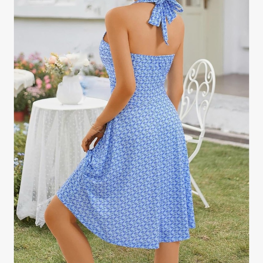 Blue Halter Backless Dress - Picture 2 of 5